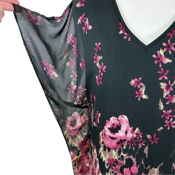 🌸Lotusmile- Black Floral Chiffon Layered Poncho Blouse- Size XXL - Picture 2 of 8